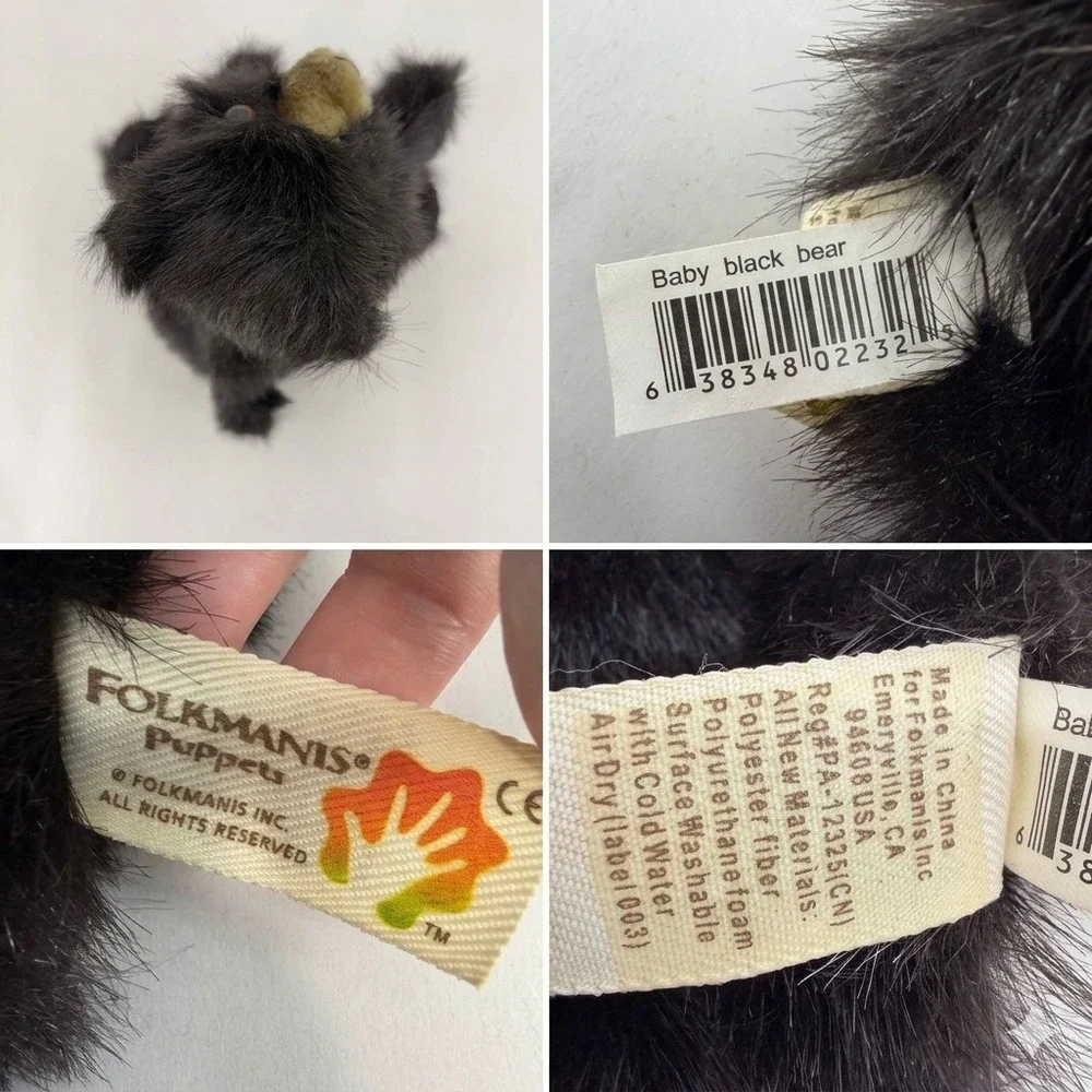 Folkmanis Baby Black Bear Hand Puppet Plush Black Brown Realistic 2232